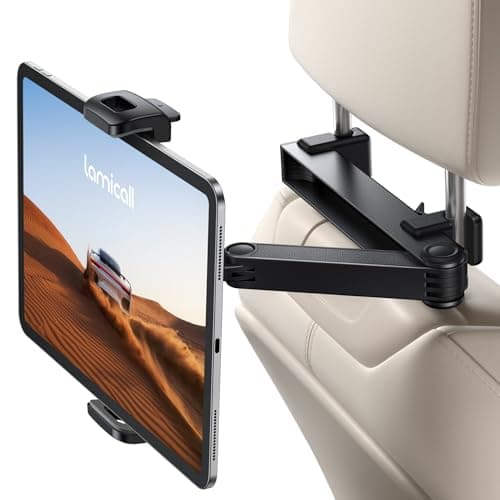 Lamicall Car Headrest Tablet Mount [Upgraded Lock] - Stretchable Car Tablet Holder, 360 Rotating Backseat Mount for Kids, fit iPad Pro 2024, Air 6, Mini, Switch, Phone, 4.7-13" Device - Black