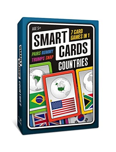 Smart Cards Countries, Gift, Stocking Filler, Travel Game, 7 games in 1, Pairs, Snap, Trumps, Rummy, Memory Quiz, Learn Facts, Age 5+, 1-8 Players