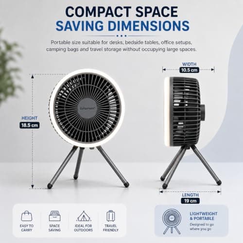 A2Z 7 Inch USB AC DC Powered Desk Fan With LED Light Portable Cooling Fan — view 6