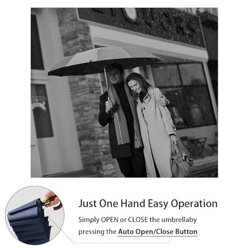Luxurious Travel Folding Umbrella with Crook Real Wooden J Handle for Men/Portable /Automatic Open/Close Coating Layer Fabric Blocking/Rain Sun/Anti UPF 50 UV Protection 99.9%/Golf/Car Backpack — view 6