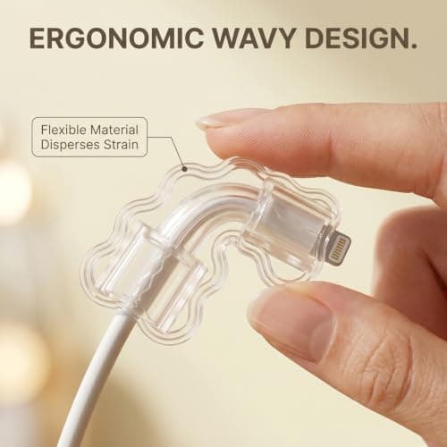 20 Pack Clear Cable Protectors Prevent Fraying, Invisible Charger Saver for Phone and Tablet Charging Leads, Universal Rigid Plastic Dual Wave Wire Organiser Cover, Anti-Bending — view 6