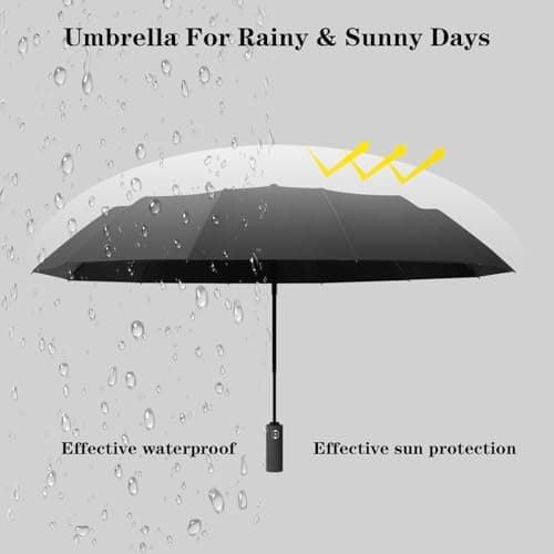 FANSEZQ ANSEZQ Windproof Travel Umbrella - Automatic Open Close, 24 Ribs Heavy Duty Compact Folding Umbrella, UV Protection Rain Umbrella for Men and Women (black) — view 3