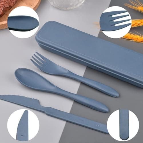 2 Sets Portable Reusable Cutlery Set with Case - Eco-Friendly Plastic Utensils for Travel & Outdoor Dining | Compact & Lightweight | Sustainable & Durable | Ideal for Lunch, Camping, Picnic — view 3