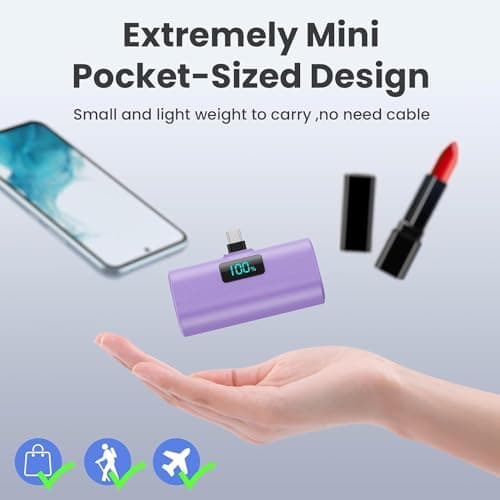 Power Bank Portable Charger for iPhone, Upgraded 5200mAh PD USB C Fast Charging Battery Pack, Ultra-Compact Powerbank Compatible with iPhone 17/16/15 Series, Samsung S25/24 Series, Huawei etc-Purple — view 3