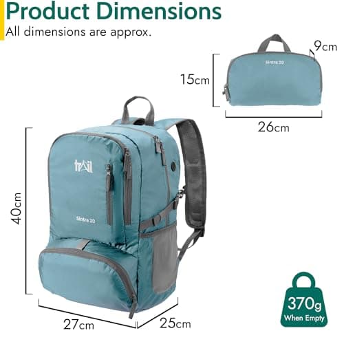Trail Foldable Backpack, Lightweight Packable Rucksack, 20L, Teal — view 6