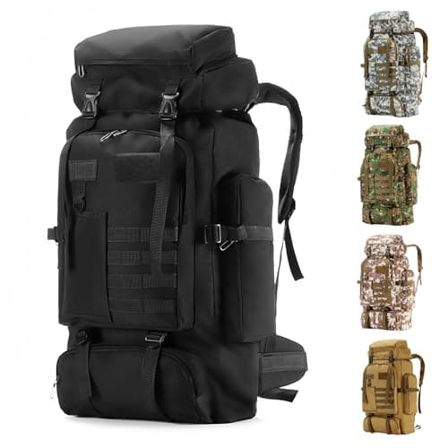 HUAXITRA Hiking Backpack Camping Military Tactical Backpack, 80L Waterproof Large Rucksack Travel Daypack for Men Women, Molle Rucksacks Climbing Backpack for Hunting Rucksack (Black)