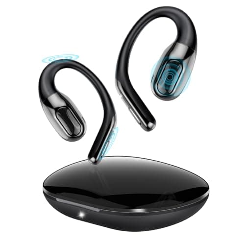 Open Ear Headphones Bluetooth 6.0, 45Hrs Wireless Sports Earbuds with Wide Area Tap, Secure Fit Ear Hook, IPX7 Waterproof Earphones for Gym, Running, Office, Immersive Stereo & ENC Calls, Black