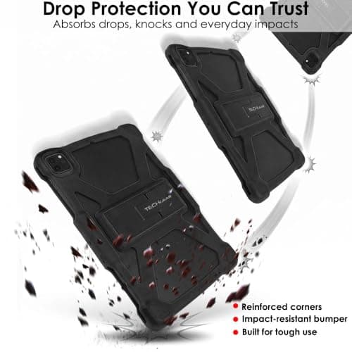 Universal Tablet Case 10 Inch - Rugged Adjustable Bumper Cover with Stand for 9.7-11" Tablets, Shockproof Protective Case Compatible with Lenovo, Xiaomi Redmi Pad, Honor, Android Tablets (Black) — view 5