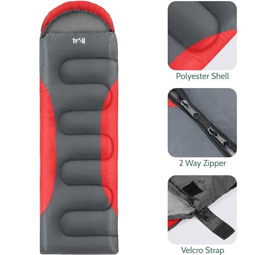 Trail Envelope Sleeping Bag With Snug Hood, Single Adult, 3 Season, Water-Resistant, Lightweight With Compact Bag, Outdoor, Camping, 250g Filling — view 4