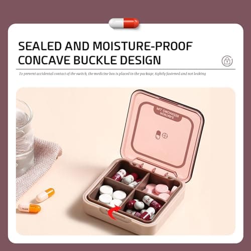 PAITOK Small Pill Case,Portable Pill Box BPA Free Travel Pill Organiser Moistureproof Tablet Box Cute Pocket Pill Box with 4 Large Compartmensts for Medication, Vitamin, Supplement(Pink) — view 6