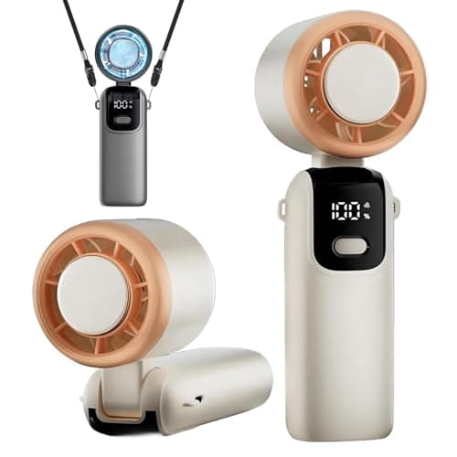 Portable High-Speed Handheld Fan with Ice Cooler, Rechargeable Turbo Fan with Ice Cooling, 100 Speeds, Foldable Mini Personal Fan with LED Display, Quiet Cooling Fan for Office Travel Outdoor (Beige)