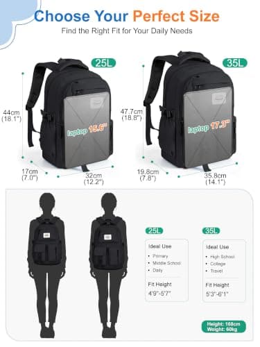 FIORETTO Lightweight School Backpack Womens, Cute School Bag for Teenager Girls, 15.6 Laptop Rucksack Backpack for School Casual Daypacks Travel Backpack for College Work Black 25L — view 6