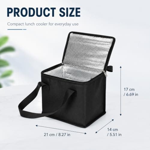 Small Cooler Bag, Cooler Bag Small, Ice Box For FoodTravel Fit For Office Meals & Picnic, Black Non-Woven Insulated Ice Bag For Food Travel, Compact 21 x 17 x 14 cm Aluminum Foil Travel Cool Box — view 2