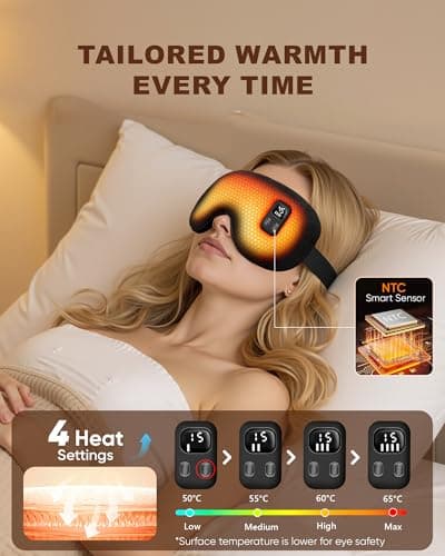 Heated Eye Mask: [Upgrade] Cordless Warm Eye Compress - Rechargeable Moist-Warming Mask Mask with Adjustable Heat & Timer - Electric Heating Eye Mask for Sleep, Travel, Office, Gift Thermal Pillows — view 4