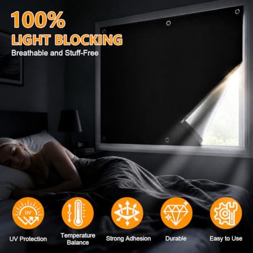 AUAUY No Drill Blackout Blinds Stick On Windows, 600D Oxford (96Wx93H cm) — view 4