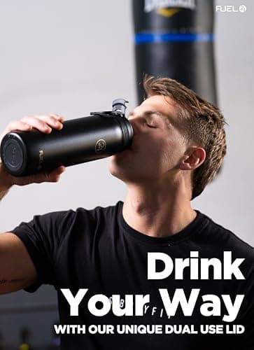 Fuel24 Duo - Stainless Steel Water Bottle 700ml or 1L - Vacuum Insulated Metal Flask with Straw (Dual use Lid) 1 Litre - for Sports, Gym, Work – Slim Design (Carbon, 700 ml) — view 6