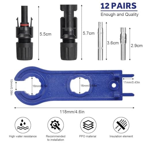 URAQT Solar Connector, 8 Pair Male/Female Solar Plug, IP67 Waterproof Photovoltaic Connector, Long Time Outdoor Use, Solar Plug Kit with 2 Wrenches for Solar Panel Systems Solar Panel Adaptor — view 2