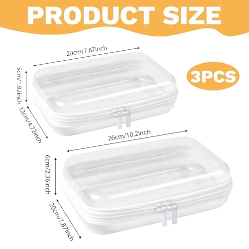 3 PCS Clear Hard Shell Zipper Cases, Transparent Waterproof Toiletry Toys Bags Double Zippered Pencil Case for Travel Makeup Tools Building Blocks Toiletries — view 2