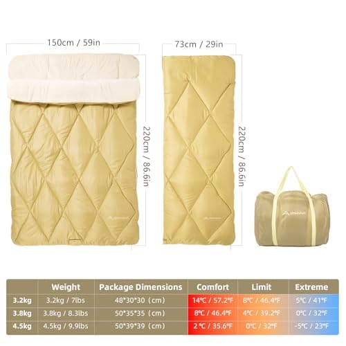 BISINNA Double Sleeping Bag, 0°C Winter Camping Gear with Pillow — view 3