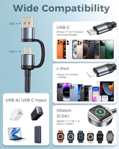 5FT Travel Essentials for Apple Watch Charger,Multi Charging Cable for iPhone 17,iWatch Charger USB C Cord,Car Cruise RV Camping Essentials 2026 for iWatch Ultra/11&iPhone 16/15, Xbox One Cables — view 2