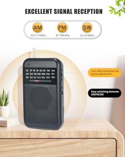 Portable Radio Small, AM/FM/SW Battery Radio Pocket with Excellent Reception and Headphone Jack, Mini Compact Walkman for Outdoor, Indoor & Emergencies — view 2