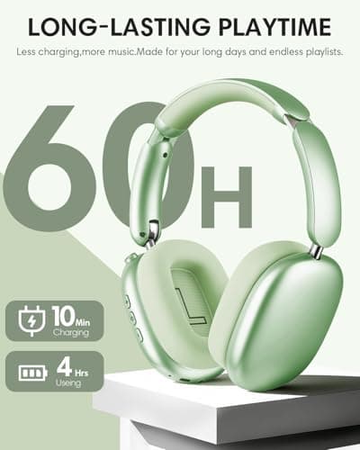 Wentronic Y02 Active Noise Cancelling Headphones,60H Battery,5 EQ Music Modes,Hi-Res Audio,Deep Bass,Foldable Wireless Over Ear Bluetooth 5.4 Headset,Breathable Leather Earpads (Green) — view 5