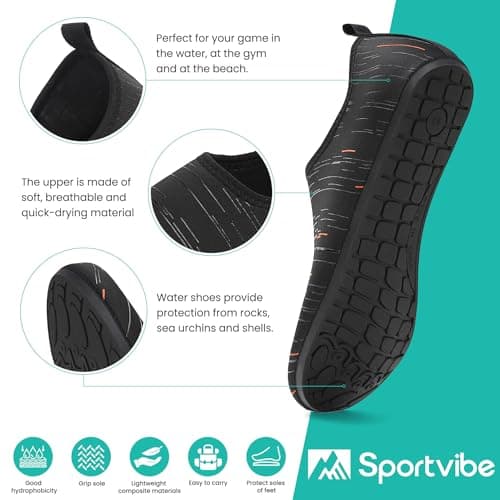 sportvibe Water Shoes Beach Shoes Women Men Barefoot Lightweight Aqua Quick Dry Breathable Swim for Surfing Running Driving Pool Yoga (Black Orange,7.5 UK/41 EU) — view 5