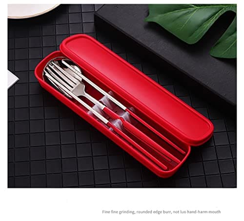 AXIAOLU Travel Utensils, Stainless Steel 4pcs Cutlery Set Portable Camp Reusable Flatware Silverware, Include Fork Spoon Chopsticks with Case (Red) — view 6