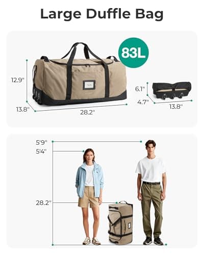 BAGSMART 83L Foldable Holdall Bag with Wheels, Men's Large Travel Duffle — view 2