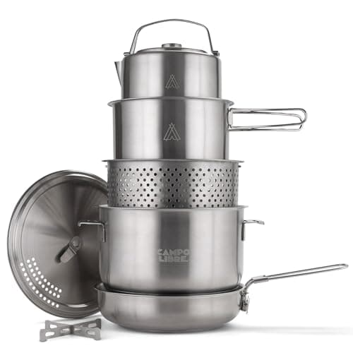 Campo Libre® Enzo Camping Cookware Set – Durable Stainless Steel Pots & Pan with ProCore Technology, Induction Compatible Outdoor Cooking Set, Compact Stackable Design, 8-Piece Cookware Set