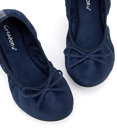 Greatonu Women's Ballet Pumps Comfort Foldable Portable Travel Slip on Slipper Bow Tie Flats Shoes Navy 5 UK — view 3