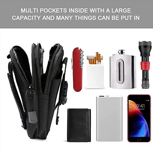 flintronic Tactical Waist Bags, Universal Outdoor Waist Pack| Molle EDC Pouch + Outdoor Hook | Utility Gadget Waist Bag with Cell Phone Holster for Sports, Hiking, Camping, Traveling (Black) — view 4