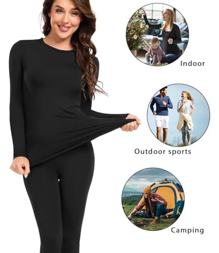 wirarpa Women's Thermal Underwear Set Fleece Lined Top & Bottom Black M — view 4
