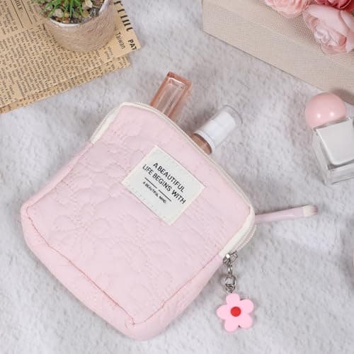 Pink Mini Makeup Bag, Cute Floral Print Pattern Emergency Kit Bag for Girls — view 4