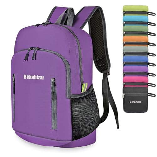 Bekahizar 20L Ultra Lightweight Backpack Foldable Hiking Daypack Rucksack Water Resistant Travel Day Bag for Men Women Kids Outdoor Camping Mountaineering Walking Cycling Climbing (Purple)