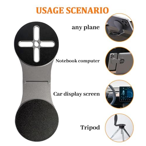 Universal Magnetic Phone Mount Holder for Computer Monitor Laptop Car Dashboard - Aluminum Foldable Adjustable Stand with Magsafe & 270° Rotation, Compatible with iPhone Tesla Dual Screen Setup — view 2