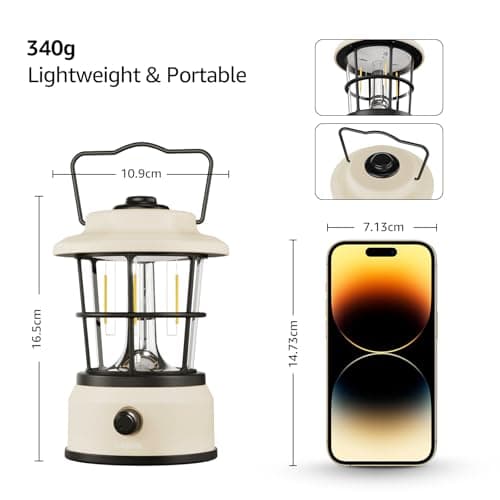 Lepro Rechargeable Camping Lantern, 3600mAh Retro Dimmable Tent Light — view 6