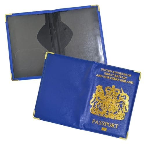 SAMHENG British Passport Holder, UK Passport Wallet for Men Women, PU Leather Passport Cover for Travel Blue — view 3