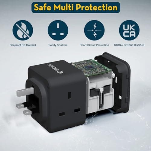 Unidapt Plug Extension Socket, 3 Fast USB Charge Ports, Black — view 4