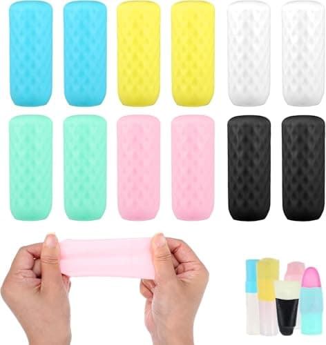 KQLHLHDYZ 12 Pack Travel Essentials Silicone Bottle Covers, Elastic Silicone Leakproof Sleeve - Travel Essentials for Toiletries, Fit Most Bottles Airplane Cruise Beach Vacation
