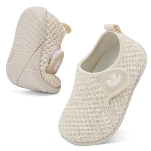 Toddler Trainers Barefoot Baby Shoes Lightweight First Walking Sneakers for Indoor Outdoor Activity Beige 12-15 Months