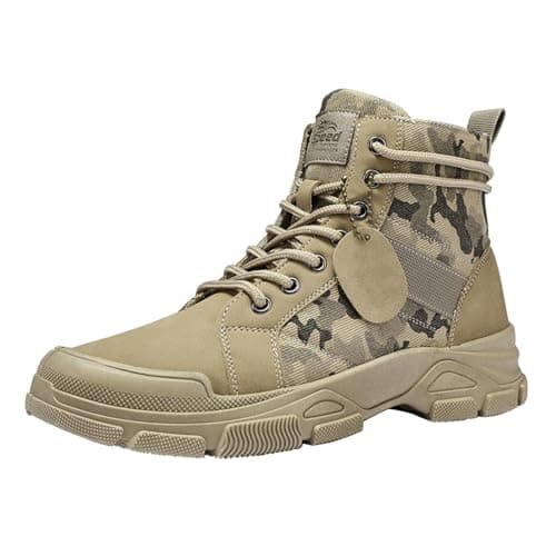 Mens Waterproof Tactical Military Boots - High-Top Hiking Shoes for Outdoor Trekking - Non-Slip Wear Resistant Combat Work Shoes, Camouflage Security Hunting Boots