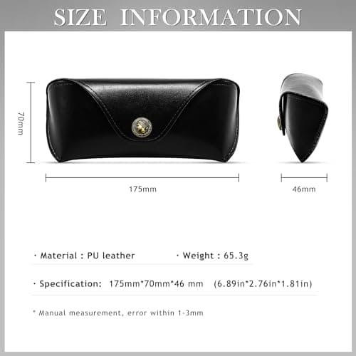 SUNGAIT Vegan Leather Glasses Case Portable Sunglasses Holder Hard Shell Slim Design Travel-Ready, Black, Large — view 6