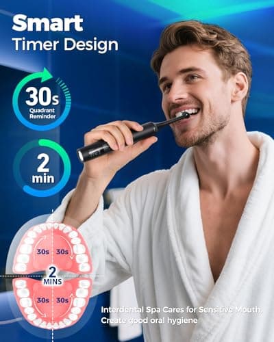 Rotating Electric Toothbrush for Adults, 8 Brush Heads & Fast Charging, 60-Day Long-Lasting Battery, 4 Modes, IPX7 Waterproof, 2-Minute Smart Timer for Professional Clean (Black) — view 6