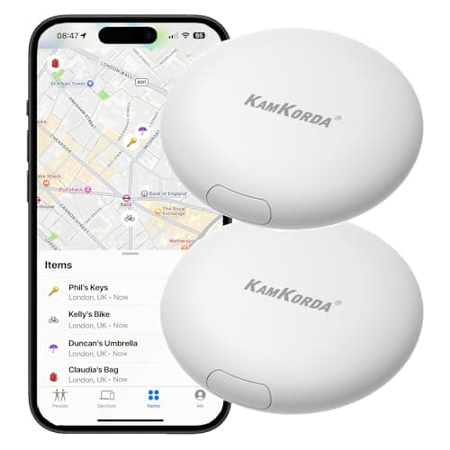 KamKorda Smart Tag Tracker, Bluetooth Key Finder, GPS Tracker Tag for Keys, Wallet, Pets, Luggage Tracking Device Compatible with iOS – White (White - 2 Pack)