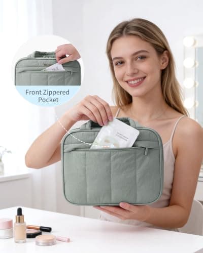 Narwey Hanging Toiletry Bag, Travel Toiletry Bags for Women, Large Travel Wash Bag Women, Makeup Cosmetic Bag with Compartments, Make up Organizer for Essentials (Sage Green) — view 5