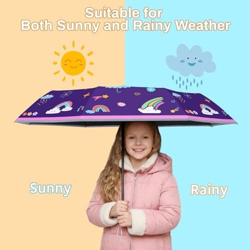 omedecal Automatic Folding Umbrella for Kids Girls & Boys, Rainbow — view 2