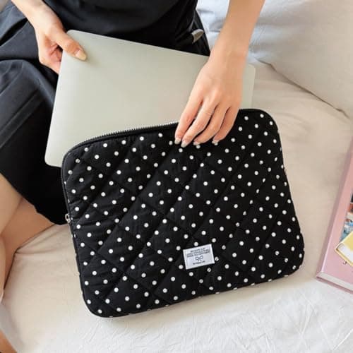 Puffy Laptop Sleeve 13 Inch Cute Polka Dot Laptop Case Soft Quilted Computer Sleeve Protective Cover for MacBook, iPad, Notebook, Chromebook — view 4