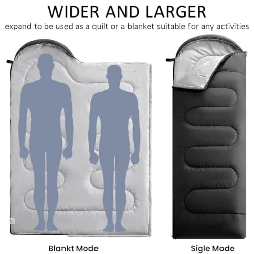 Sleeping Bag for Adults & Kids, 3-4 Season Sleeping Bags With Compact Bag, Ultralight, Soft, Warm Sleep Bag for Boys Girls Outdoor Camping, Travel, Hiking, Backpacking, Black Warm Weather 15-30°C — view 3
