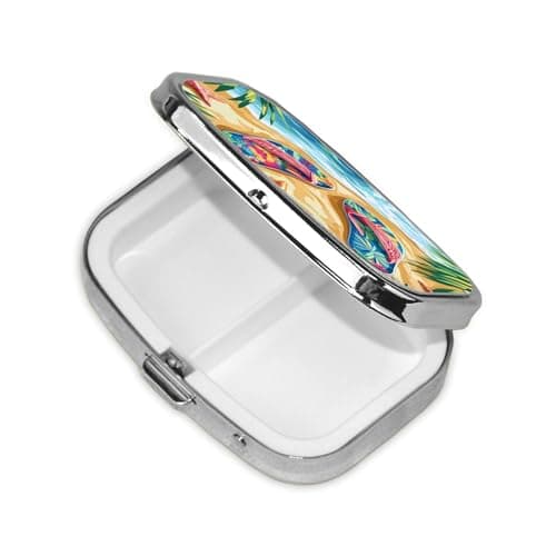 Summer Flip-Flops Square Pill Box Mini Metal Travel Medicine Organizer 2 Compartments Pocket Portable Small Storage Case — view 2
